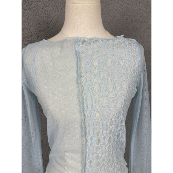 Self Esteem Juniors' Sheer Boat-Neck Long-Sleeve Mesh Top Blue Size Small NWOT's - Picture 2 of 8
